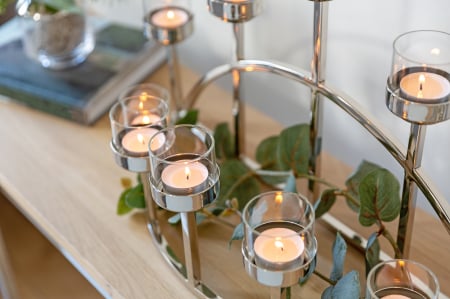 DOMIAN, Suport lumânare pentru tea lights, inclusiv Pahare, nichel, 48x17x30 cm [8]
