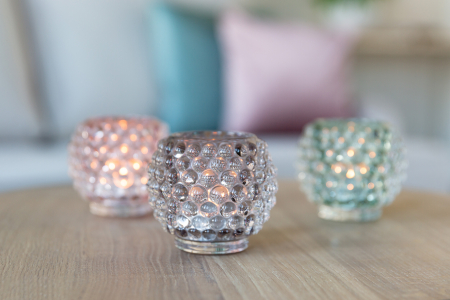 DOTS, Suport lumanare, Sticla, gri, h.8 cm,  d.9 cm [2]