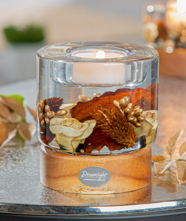 Dreamlight, Suport lumanare, Colum Classic pe bază de lemn, Elegance, Sticlă, Lemn, maro, PU 4, H. 9 cm, D. 8,5 cm [2]