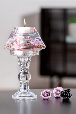 Dreamlight, Suport lumanare, Lampă Memphis, Claire, trandafir, Sticlă, violet, PU 2, H. 20 cm, D. 12 cm [2]