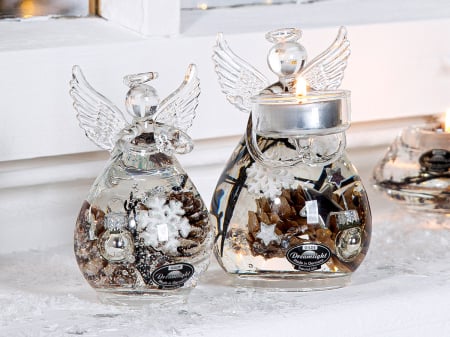 DECORATIUNI - Dreamlight, Suport lumanare tip tealight, Angel Petit Medium, „Poveste de iarna”, Sticla, maro, transparent, PU 4, H 12 cm, A. 8 cm
