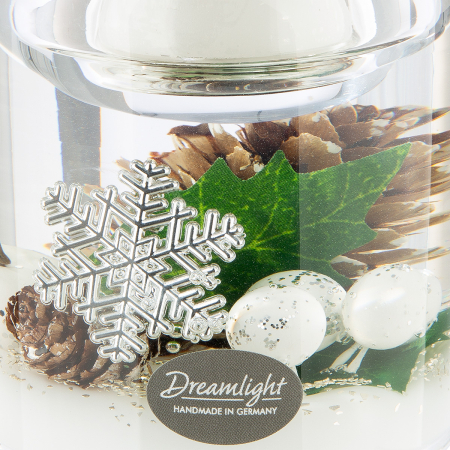 Dreamlight, Suport lumanare tip tealight, Candela Smart, „Winter Time”, Sticla, verde, alb, PU 6, H 8 cm, A. 7 cm [1]