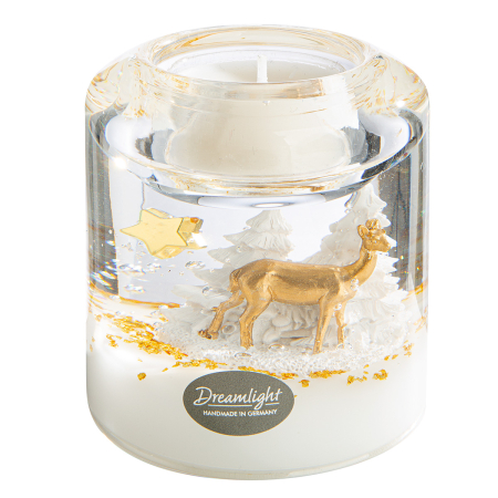 Dreamlight, Suport lumanare tip tealight, Candela Smart, „Wonderland Reindeer”, Motiv cu ren, Sticla, alb, auriu, PU 6, H 8 cm, A. 7 cm [1]