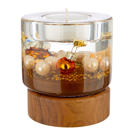 Dreamlight, Suport lumanare tip tealight, Colum Classic pe baza de lemn, „Cozy Night”, Lemn, maro, PU 4, H 9 cm, A. 8,5 cm [2]