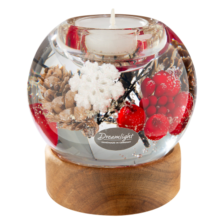 Dreamlight, Suport lumanare tip tealight, Mercur pe baza de lemn, „Winter Berries”, Lemn, maro, rosu, PU 4, H 9 cm, A. 9 cm [3]