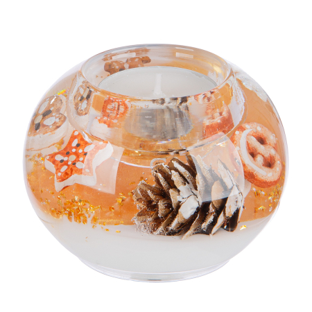 Dreamlight, Suport lumanare tip tealight, Mercur Smart, „Turta dulce”, Sticla, maro, auriu, PU 6, H 6 cm, A. 8 cm [1]