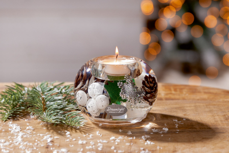 DECORATIUNI - Dreamlight, Suport lumanare tip tealight, Mercur Smart, „Winter Time”, Sticla, verde, alb, PU 6, H 6 cm, A. 8 cm