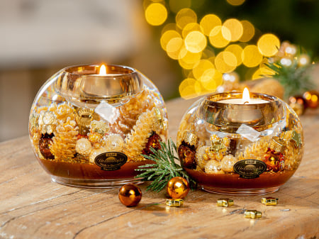 DECORATIUNI - Dreamlight, Suport lumanare tip tealight, Mercury, „Cozy Night”, Sticla, maro, PU 6, H 7 cm, A. 9 cm