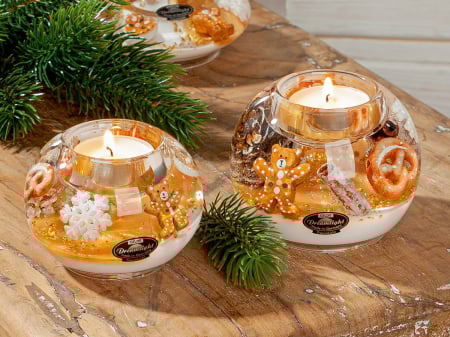 DECORATIUNI - Dreamlight, Suport lumanare tip tealight, Mercury, „Turta dulce”, Motiv stea, Sticla, maro, auriu, PU 6, H 7 cm, A. 9 cm