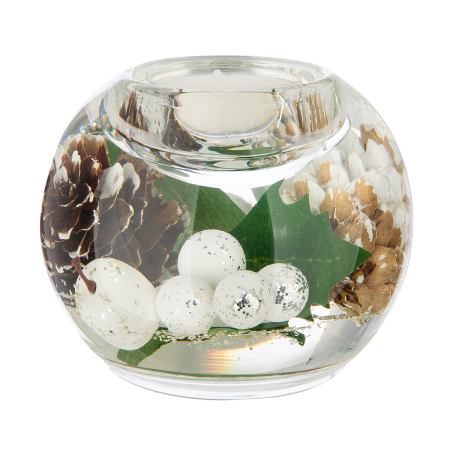 Dreamlight, Suport lumanare tip tealight, Mercury, „Winter Time”, Sticla, verde, alb, PU 6, H 7 cm, A. 9 cm [2]