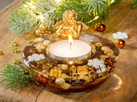 DECORATIUNI - Dreamlight, Suport lumanare tip tealight, Podium Classic cu figurina, „Cozy Night”, Sticla, maro, PU 4, H 8,5 cm, A. 13,5 cm