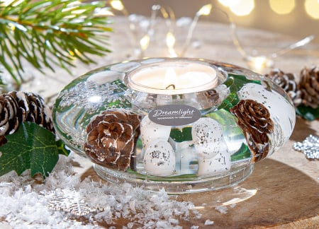 DECORATIUNI - Dreamlight, Suport lumanare tip tealight, Ufo Mini, „Winter Time”, Sticla, verde, alb, PU 6, H 4 cm, A. 10,5 cm