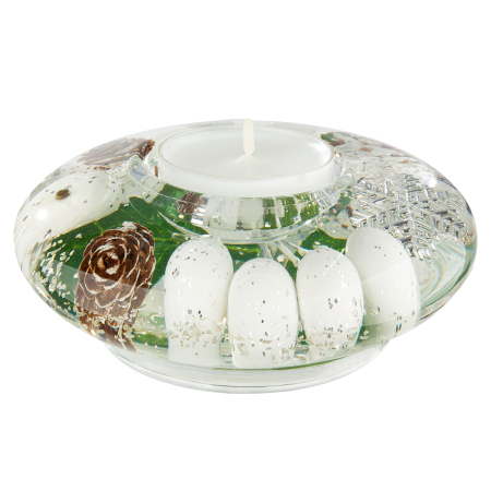 Dreamlight, Suport lumanare tip tealight, Ufo Mini, „Winter Time”, Sticla, verde, alb, PU 6, H 4 cm, A. 10,5 cm [1]