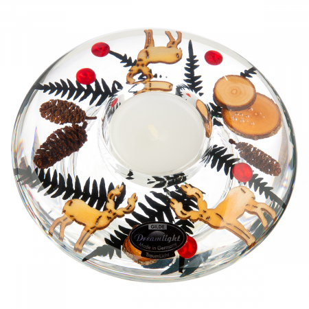 DECORATIUNI - Dreamlight, Suport lumanare, Ufo Classic, Dragoste de casă, motiv Dreamcatcher, Sticlă, maro, PU 4, H. 5 cm, D. 14 cm