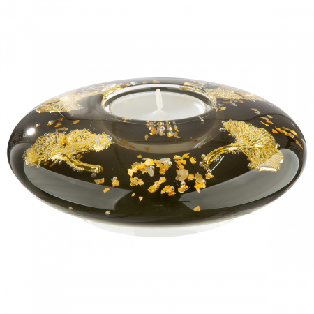 Dreamlight, Suport lumanare, Ufo Medium, Ginkgo Royal, motiv Ginkgo, Sticlă, auriu, PU 6, H. 5 cm, D. 12 cm [2]