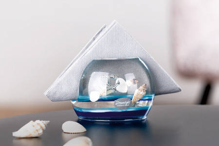 Dreamlight, Suport șervețel, Tivoli, Ocean, Motiv scoici, Sticlă, albastru, PU 4, H. 7 cm, D. 10 cm [3]