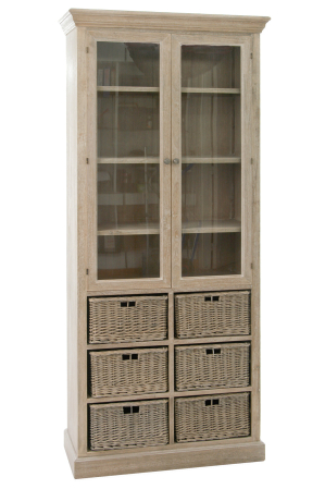 Bufete si dulapuri - Dulap cu 2 usi si 6 cosuri, Lemn, Gri/Natural, 85x34x205 cm