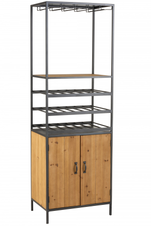Bufete si dulapuri - Dulap pentru bar, Lemn/Metal/Fier, Negru/Natural, 60x42.5x180 cm
