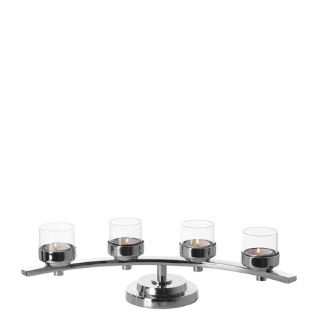 DECORATIUNI - DUNJA/suport lumanare pentru tea lights,  include sticla,  placata cu nichel/42x15x12.5 cm