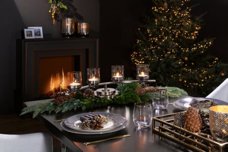 SALE % - DUNJA, Suport lumânare pentru tea lights, inclusiv Pahare, nichel, 62x24x17,5 cm