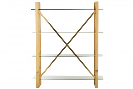 Biblioteca / Etajera cu 4 rafturi Cross, Metal/Sticla, Auriu, 150x40x180 cm [3]
