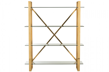 Biblioteca / Etajera cu 4 rafturi Cross, Metal/Sticla, Auriu, 150x40x180 cm [1]