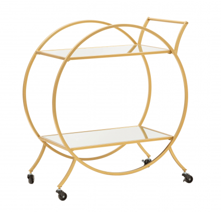 Etajera cu roti Round, Fier/MDF/Oglinda, Auriu, 78x70x36.5 cm [1]