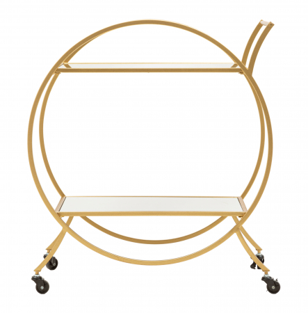 Etajera cu roti Round, Fier/MDF/Oglinda, Auriu, 78x70x36.5 cm [6]