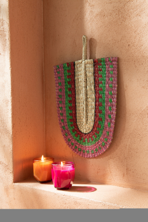 Accesorii - Evantai , Fibre naturale, Roz, 48x30x2