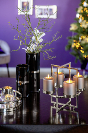 DECORATIUNI - EZ-NORMAN, Suport lumânare pentru 4 tea lights, nichel, fara sticlă, h.28,d.32 cm