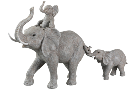 FIGURINE - Familie Elefanti, Compozit, Gri, 71.5x16x41.5 cm
