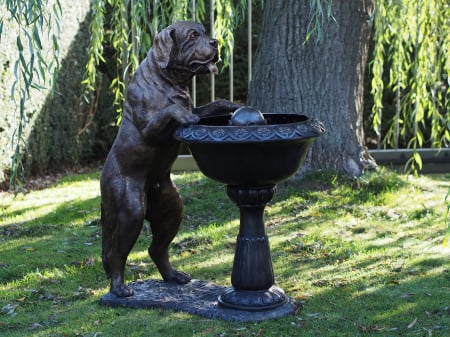 SALE % - Statuie caine cate sta pe o fantana, Bronz, 115 X 60 X 100 cm
