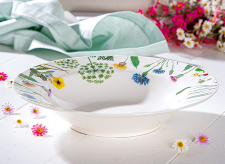 SALE % - Farfurie de supa, rotunda, "Wild Flowers", Design floral, Motiv fluture, Model floral, Portelan, alb, H. 4.8 cm, D. 23 cm