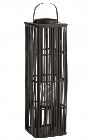 Suporturi lumanari - Felinar Bamboo, Sticla/Bambus, Negru, 28x28x90 cm