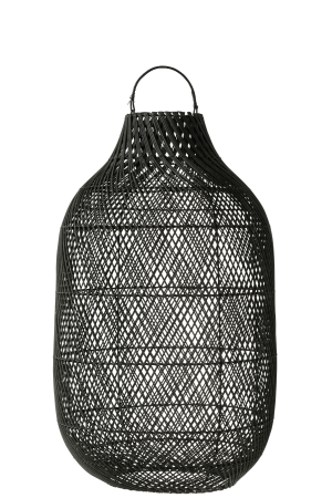 SALE % - Felinar Cylinder, Rattan/Bambus, Negru, 40x40x70 cm