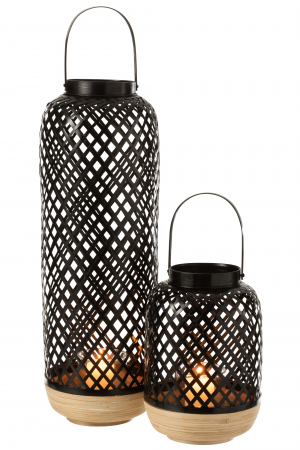Felinar Evi, Rattan/Bambus, Negru, 20x20x60 cm [4]