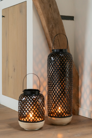 Felinar Evi, Rattan/Bambus, Negru, 20x20x60 cm [6]