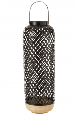 SALE % - Felinar Evi, Rattan/Bambus, Negru, 20x20x60 cm