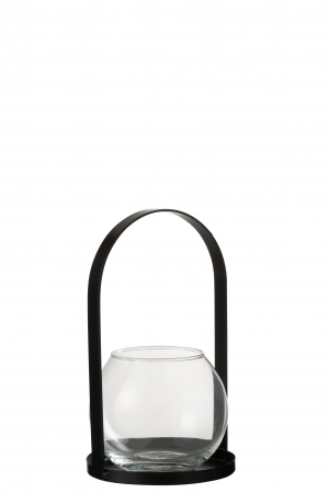 IN STOC - Felinar Half Round, Metal/Fier, Negru, 16x12.5x22.5 cm