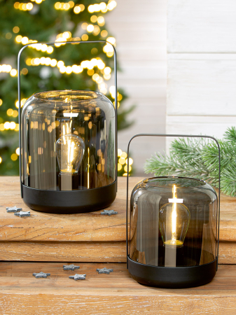 Felinar (LED), "Stralucitor", Metal, negru, argintiu, PU 3, H 24 cm, A. 15 cm [1]