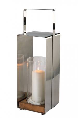 Suporturi lumanari - Felinar MAGNUS, inox/sticla/lemn, 59 x 19 x 19 cm, Fink