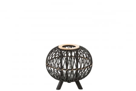 SALE % - Felinar, Rachita/Bambus, Negru, 33x33x32 cm
