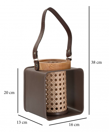 Felinar Rattan, Lemn/Fier/Sticla, Multicolor, 20x16x13 cm [5]