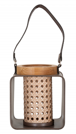 Felinar Rattan, Lemn/Fier/Sticla, Multicolor, 20x16x13 cm [6]