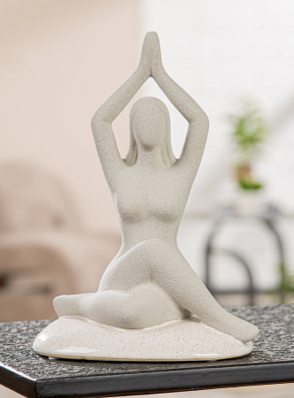 Figură, motiv feminin, ceramică, gri deschis, PU 3, L. 12 cm, l. 17 cm, H 23 cm [4]