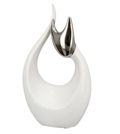 SALE % - Figurina ceramica pisica NAJDA, alb/argintiu, 23x13x7 cm