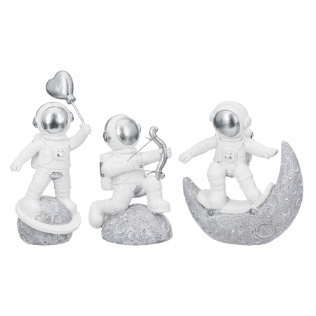 FIGURINE - Figurină, Astronaut, Galaxy, Poly, argintiu, alb, PU 6, 3 buc. asortate, L. 4,5 cm, L. 11 cm, H. 12 cm
