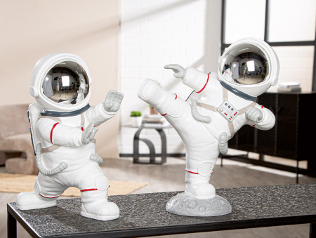 Figurină, Astronaut, Rășină sintetică, alb, argintiu, PU 2, 2 asortate, L. 13 cm, l. 26 cm, H 22 cm [5]