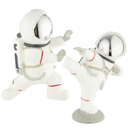 SALE % - Figurină, Astronaut, Rășină sintetică, alb, argintiu, PU 2, 2 asortate, L. 13 cm, l. 26 cm, H 22 cm