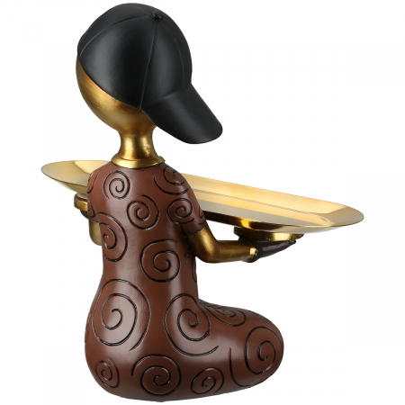 Figurină, Băiat, Motiv cravată, Rășină sintetică, maro, PU 1, L. 13 cm, L. 23 cm, H 24 cm [2]